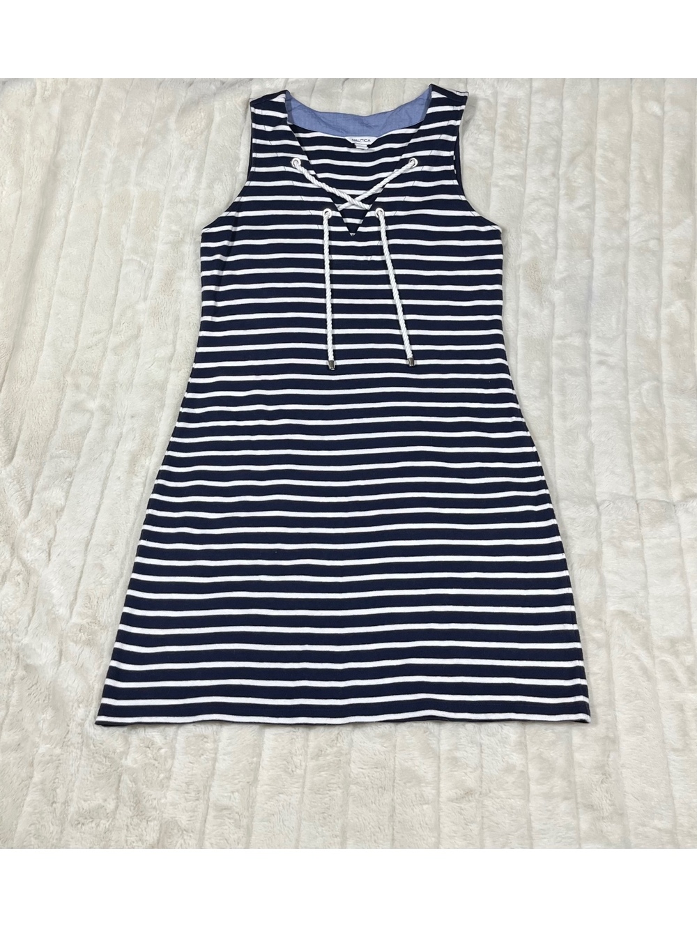 Nautica M Preppy Cruise Striped Lace Up Sleeveless Casual Spring Fall City Dress